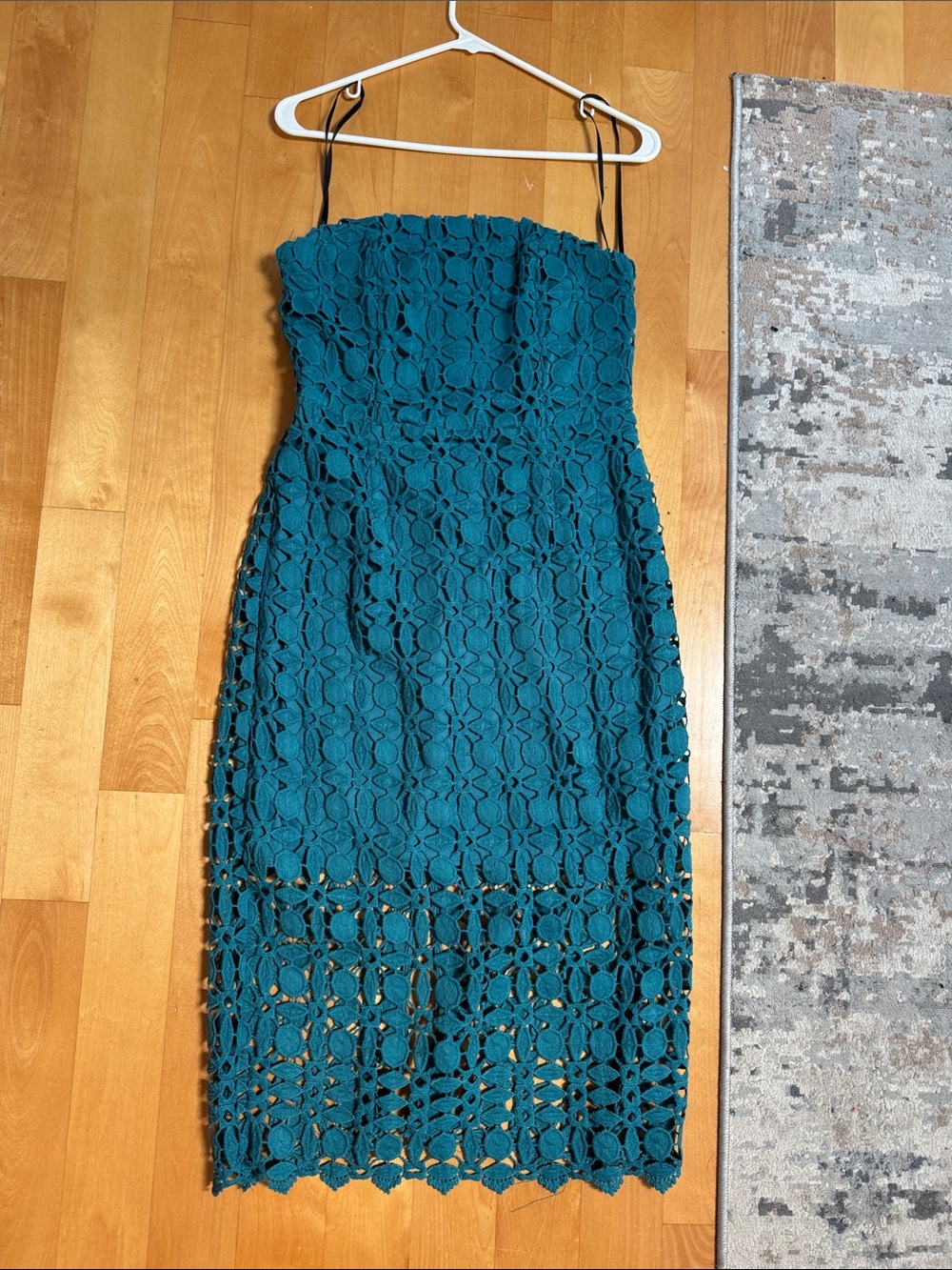 Petal and Pup Teal Lace Strapless Midi Dress